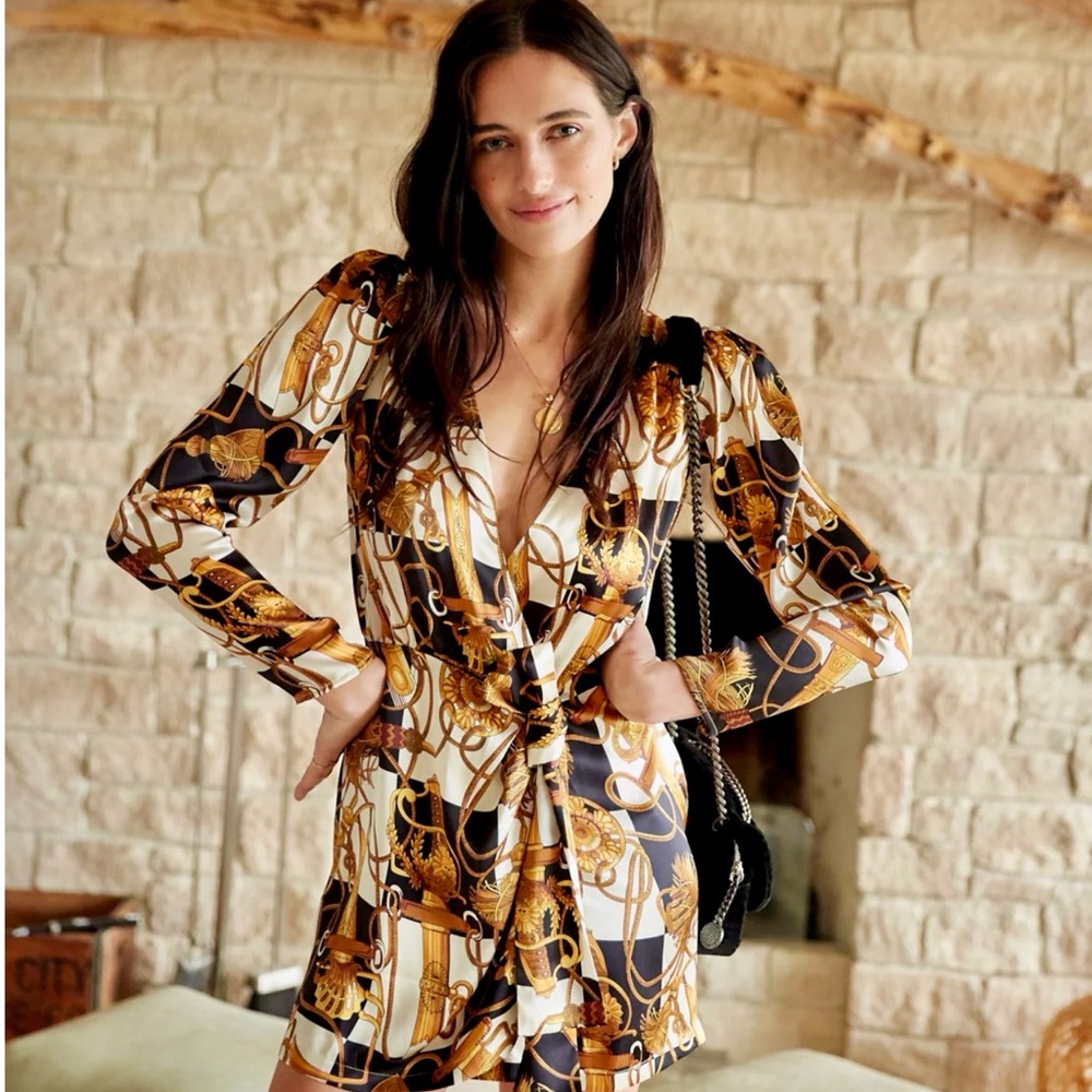 NWT The Kooples 100% Silk Black and Gold Patterned Garment - $578 MSRP - Size S